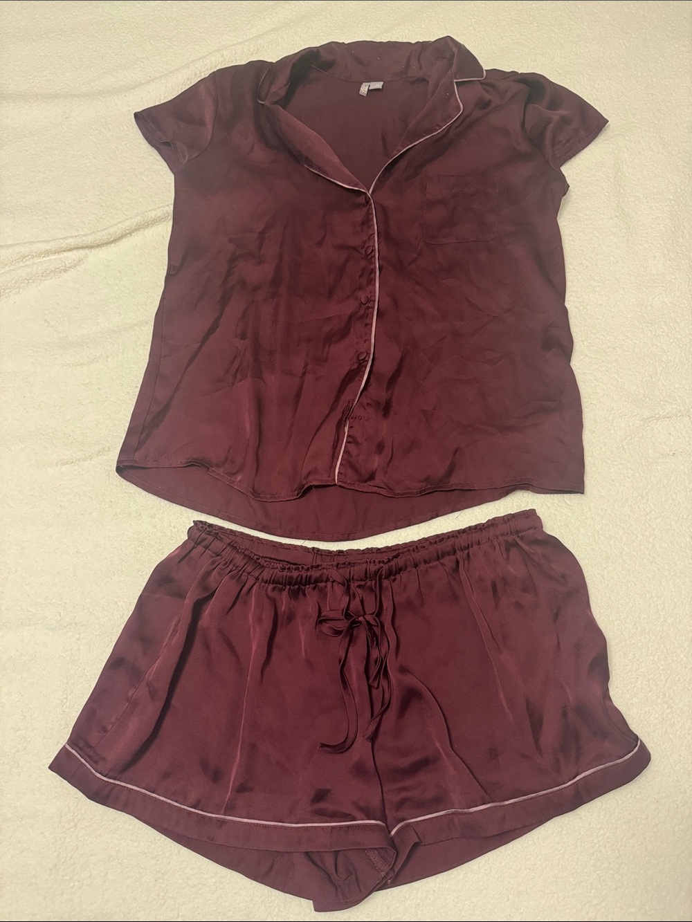 Chelsea28 Satin Short Pajama Set in Burgundy